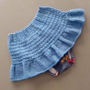 Hand Crafted Handknit Blue Textured Stripe Baby Skirt & Bloomers Set 12M